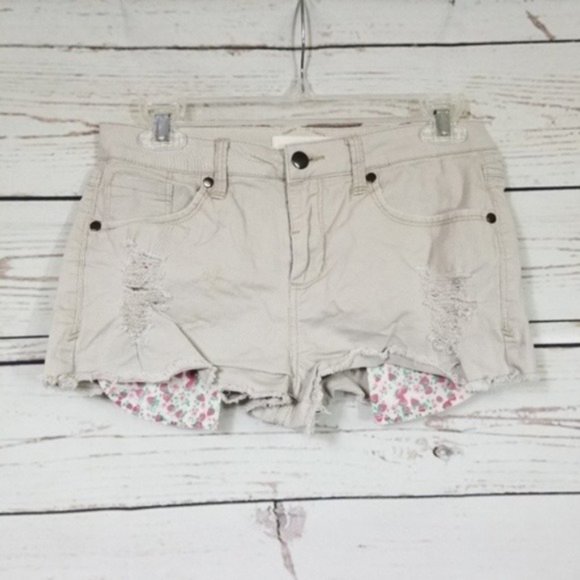 2.1 Denim Pants - 2.1 DENIM tan distressed short cutoff shorts 28